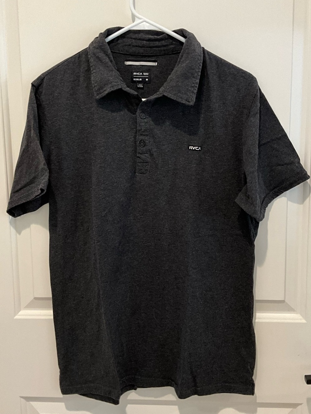 RVCA Gray Heather Polo Shirt Men's Medium Regular Short Sleeve Logo